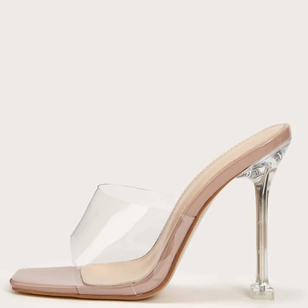 Clear/nude open toe mules Size 38 EU